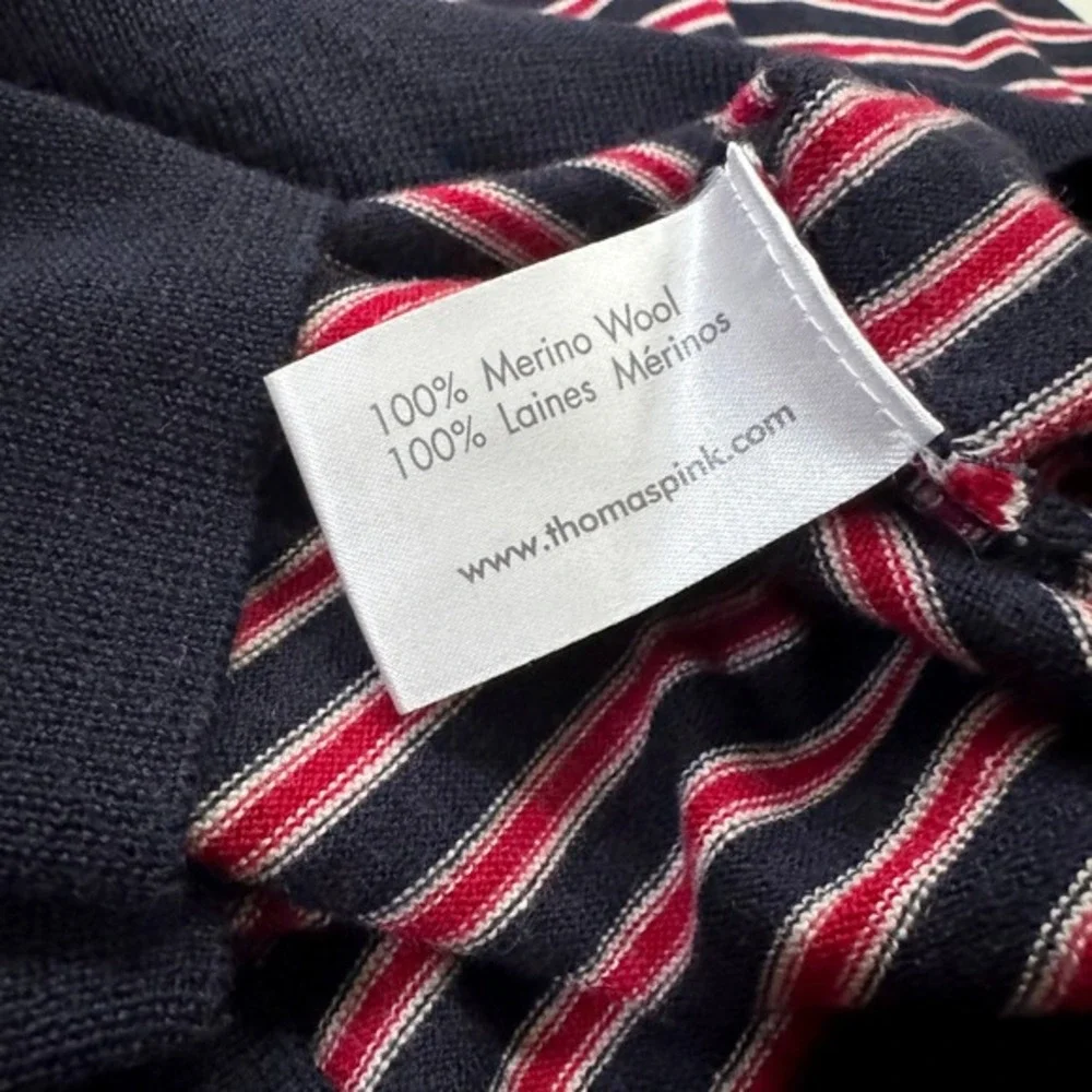 Thomas Pink V-Neck Sweater Mens Navy Red Striped 100% Merino Wool Italy‎ Size M